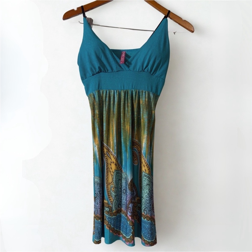Boho Teal and Multicolor Sun Dress by Lagaci